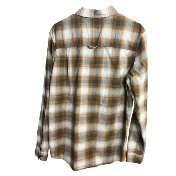 ROYAL ROBBINS Orange Checkered Button Down Shirt Cotton Long Sleeve size Medium - Picture 2 of 8